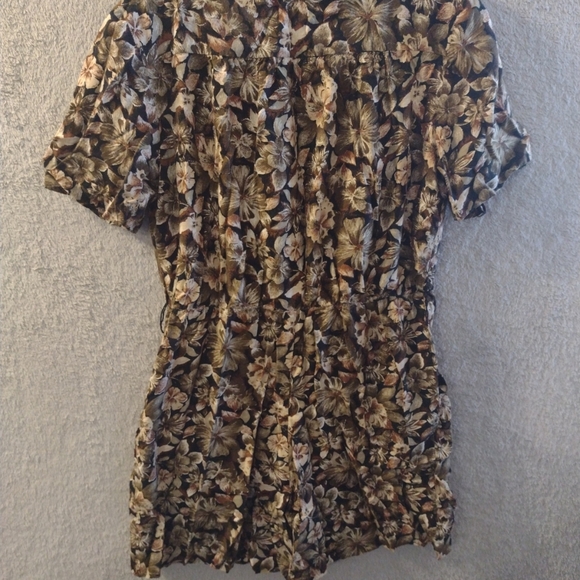 Vintage Jamie Brooke One Piece Romper Women M Dark Brown Floral Functional - Picture 9 of 9